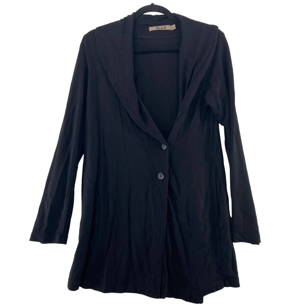 Flax Black Long Sleeve Button Front Jacket‎ Sz P / XS Pockets